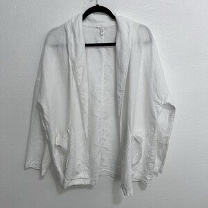 Eileen Fisher Bright White 100% Organic Linen Open Blazer Jacket Lagenlook Sz M